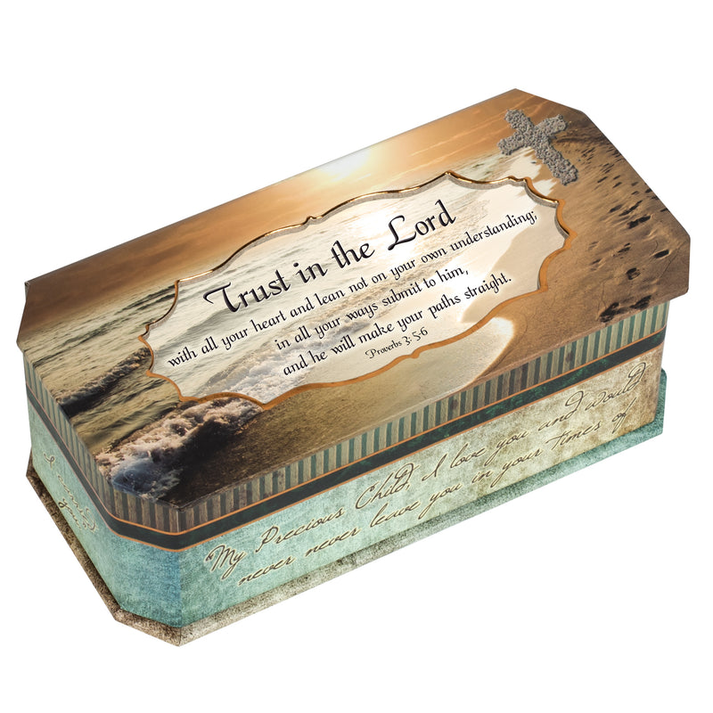 Cottage Garden Trust in The Lord Footprints in The Sand Design Jewelry Music Box - Plays Song How Great Thou Art