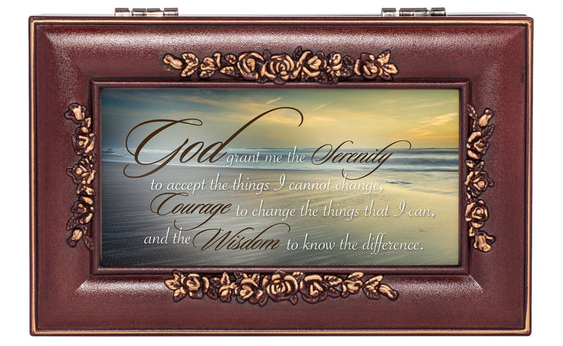 Cottage Garden Serenity Prayer Ocean Waves Rosewood Finish Jewelry Music Box Plays Canon in D