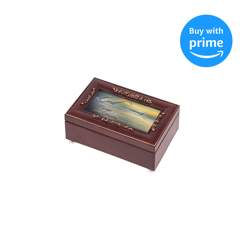 Cottage Garden Serenity Prayer Ocean Waves Rosewood Finish Jewelry Music Box Plays Canon in D