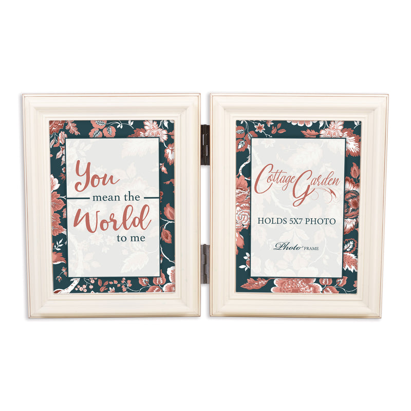 You Mean The World Ivory  Wood Double Tabletop Photo Frame- Holds two 5x7 Photos