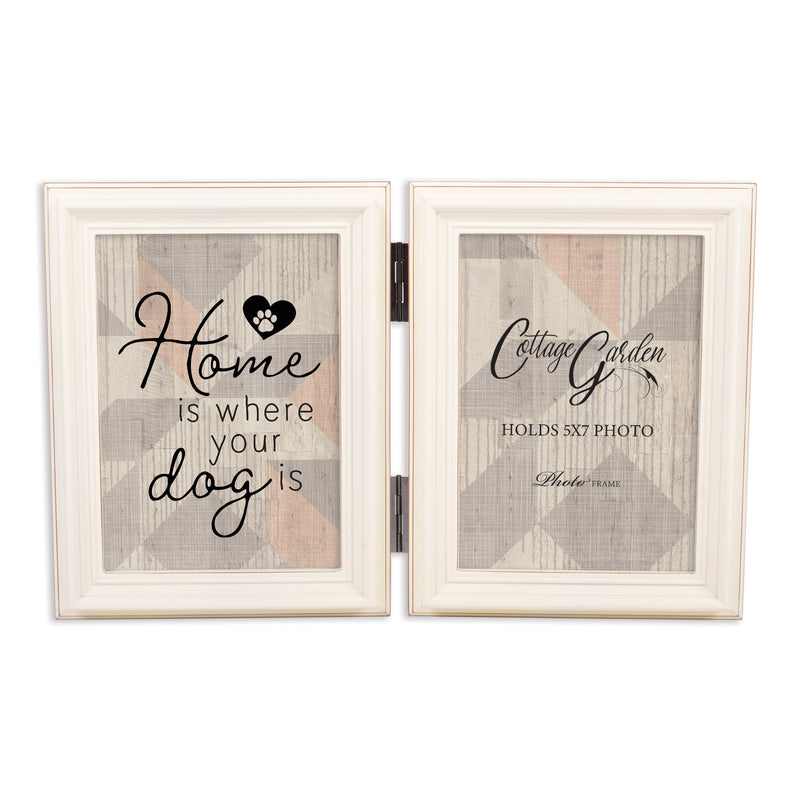 Where Your Dog Is Ivory  Wood Double Tabletop Photo Frame- Holds two 5x7 Photos