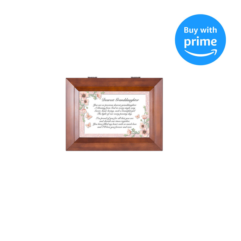 Cottage Garden Dearest Granddaughter Dark Wood Finish Jewelry Music Box - Plays Tune You are My Sunshine