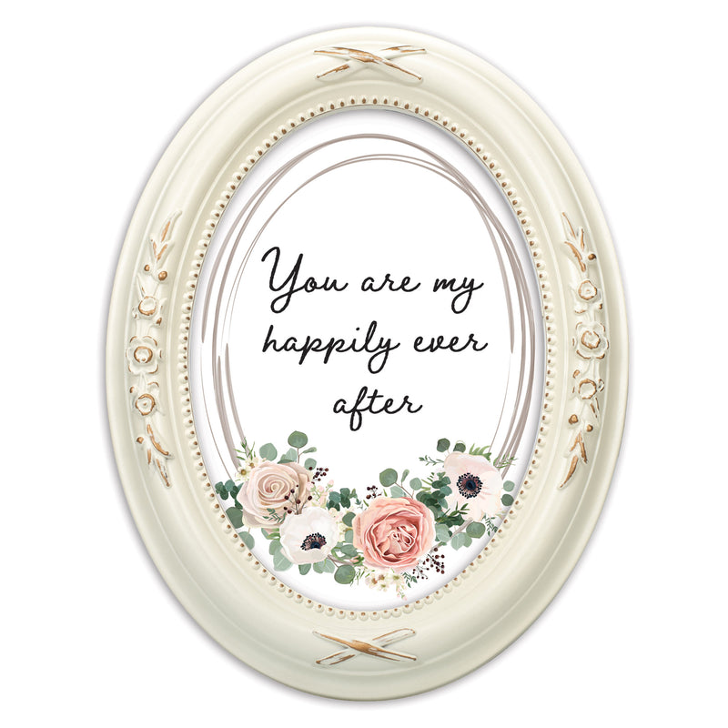 Happily Ever After Ivory 5 x 7 Oval Shaped Wall And Tabletop Photo Frame