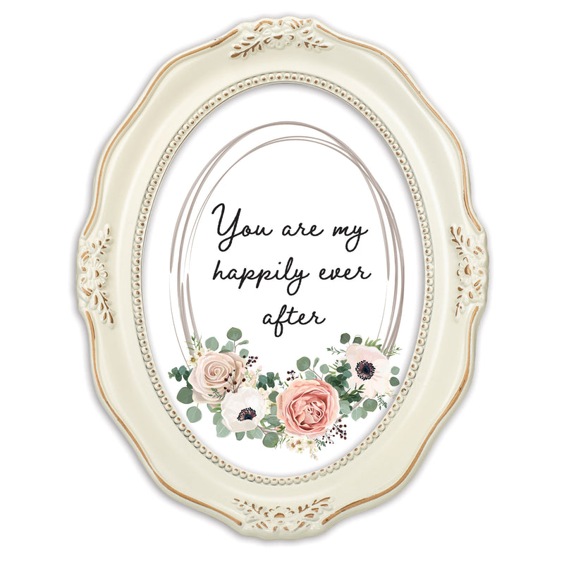 Happily Ever After Ivory 5 x 7 Oval Wall And Tabletop Photo Frame